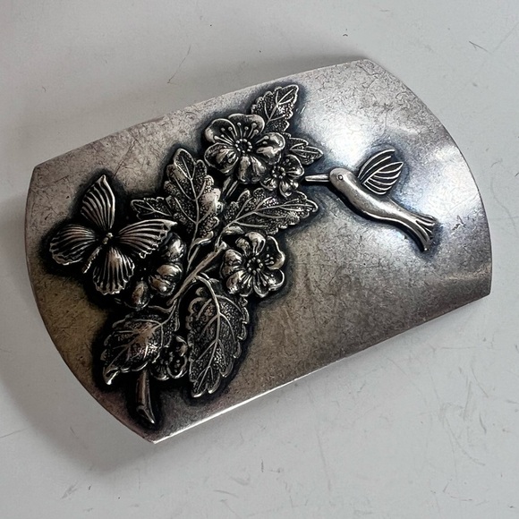 Vintage Scarf Bolo Tie Hummingbird Butterfly Mystical Floral Western Boho Silver - Picture 2 of 7